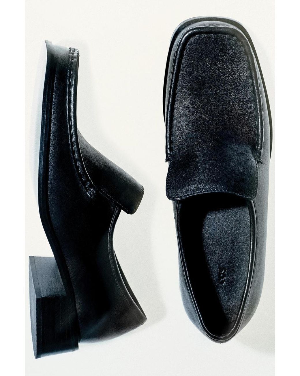 COS Black Square-Toe Leather Heeled Loafers