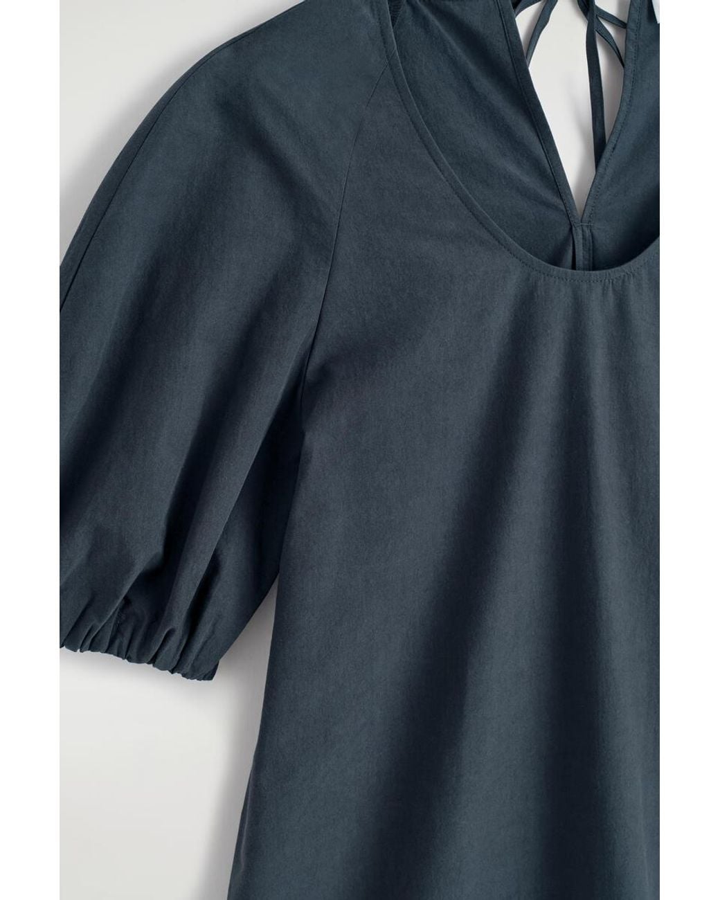 COS Blue Puff-Sleeve Cotton Mini Dress