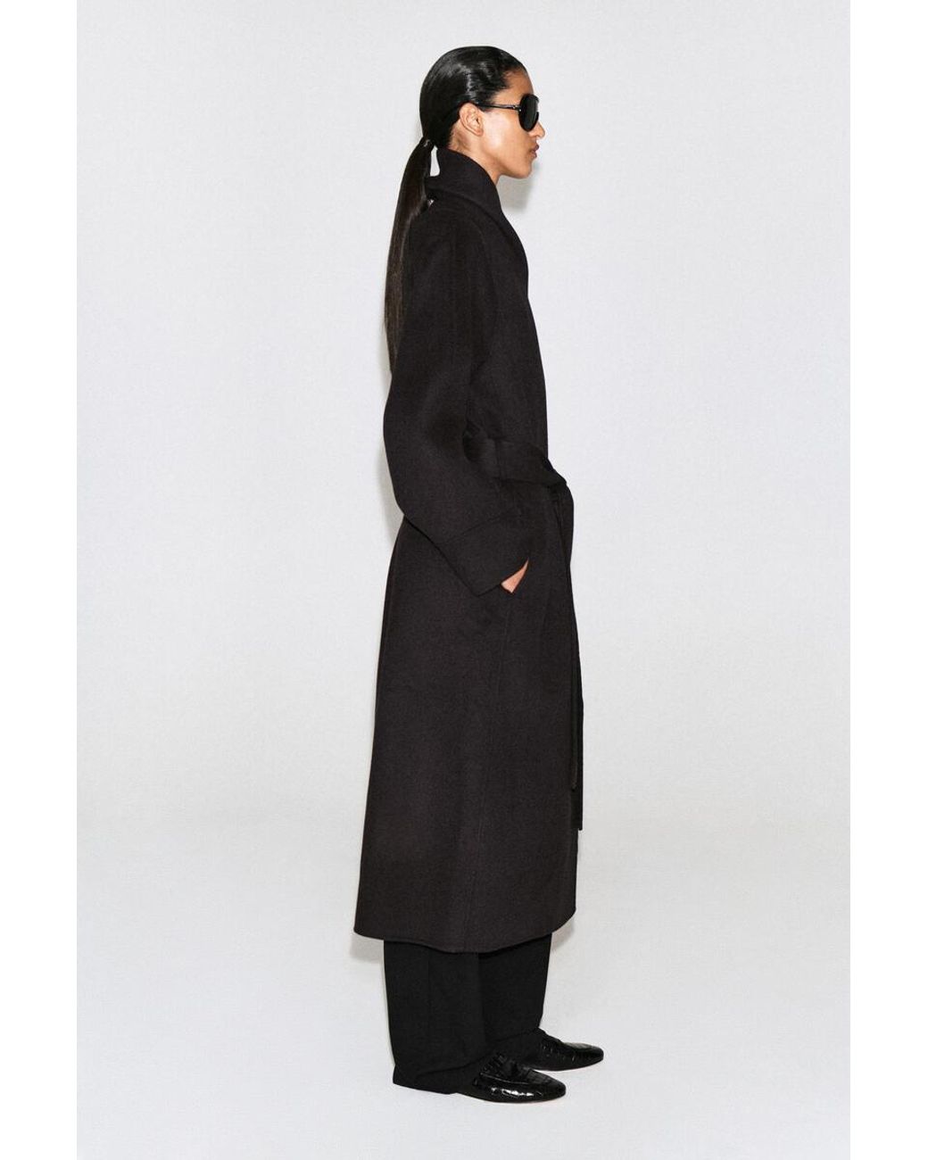 COS Black Shawl-Collar Double-Faced Wool Long Coat