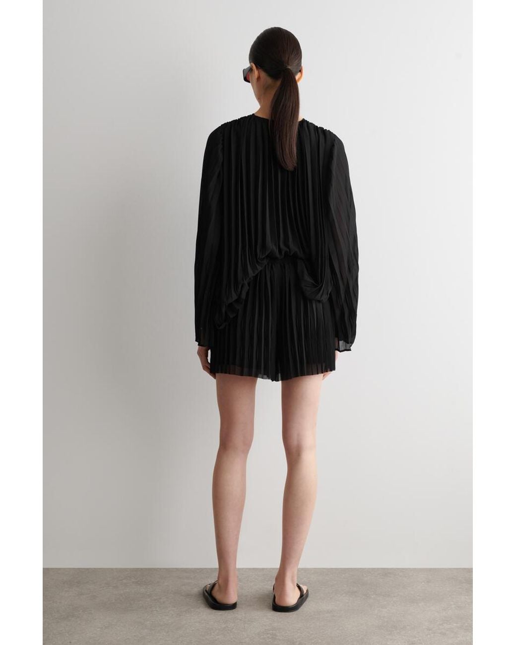 COS Black Pleated Georgette Shorts
