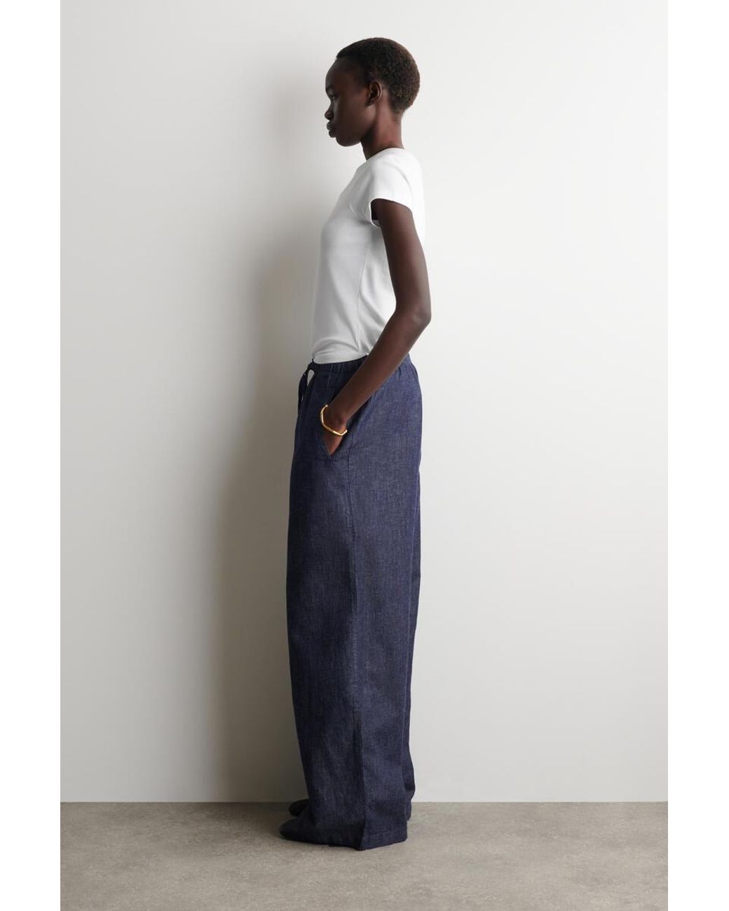 COS Blue Denim Wide-leg Drawstring Trousers