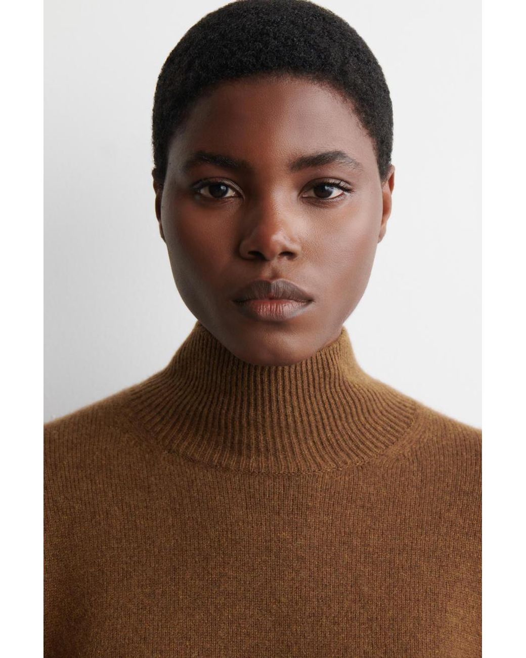 COS Brown Cashmere Mock-Neck Sweater