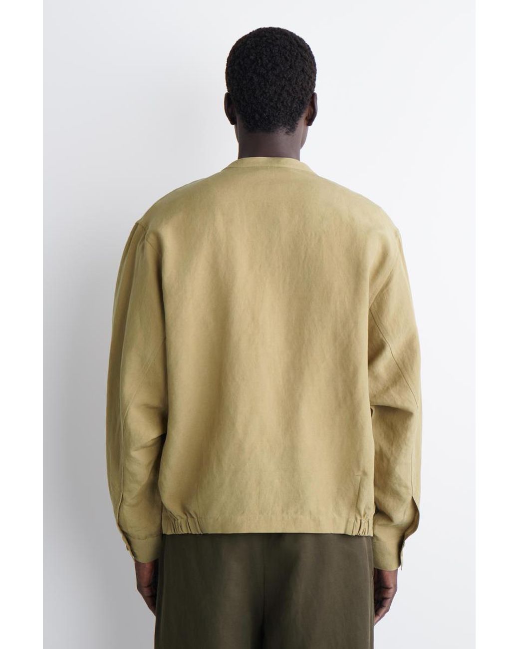 COS Green Oversized Grandad-Collar Linen Shirt for men