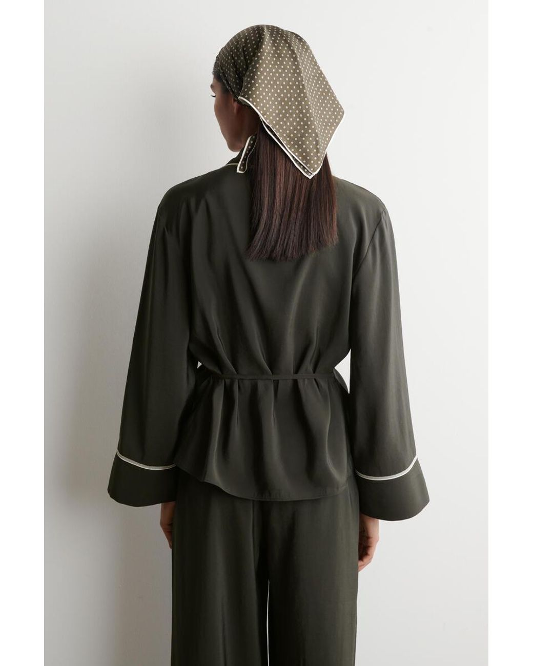 COS Black Contrast-Piped Belted Wrap Top
