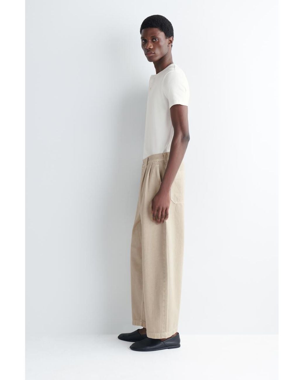 COS Natural Pleated Denim Relaxed-Fit Barrel-Leg Trousers for men