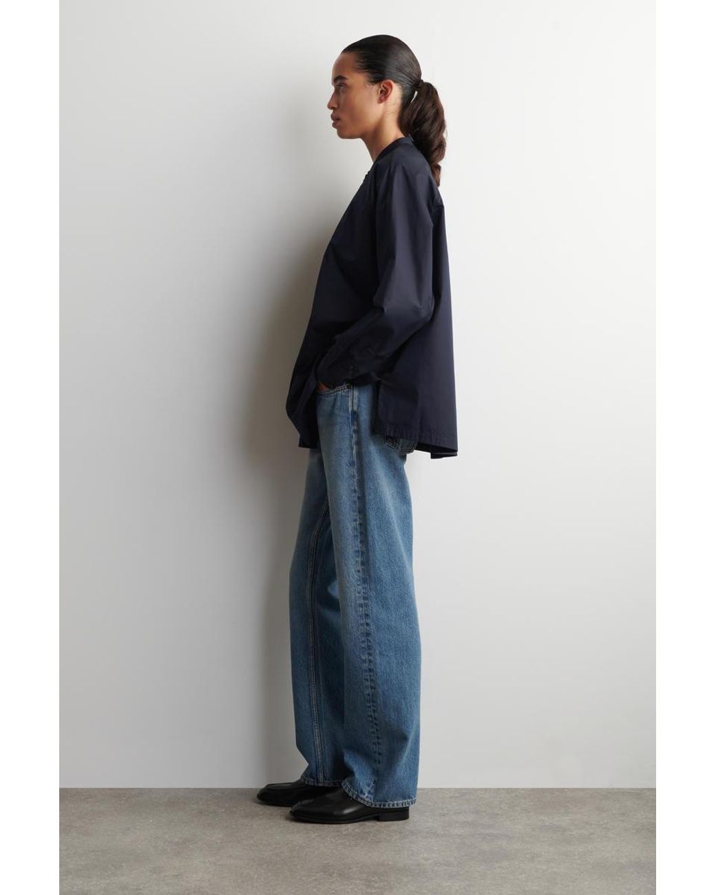 COS Blue Grandad-Collar Cotton Shirt