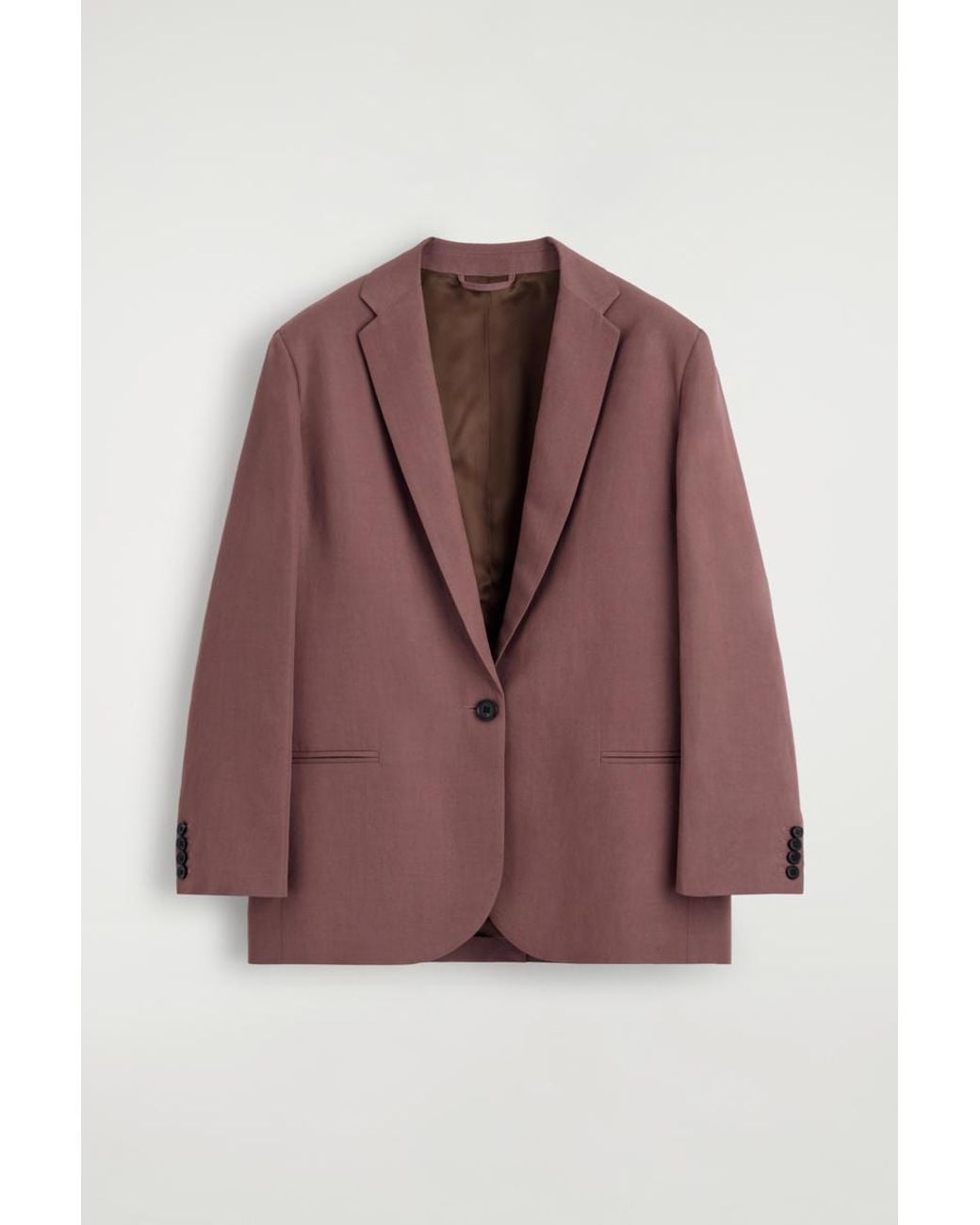 COS Brown Linen-Blend Single-Breasted Blazer