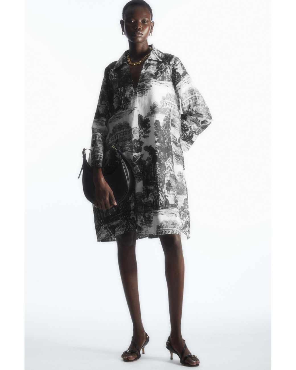 COS French Toile Linen Dress in Gray | Lyst