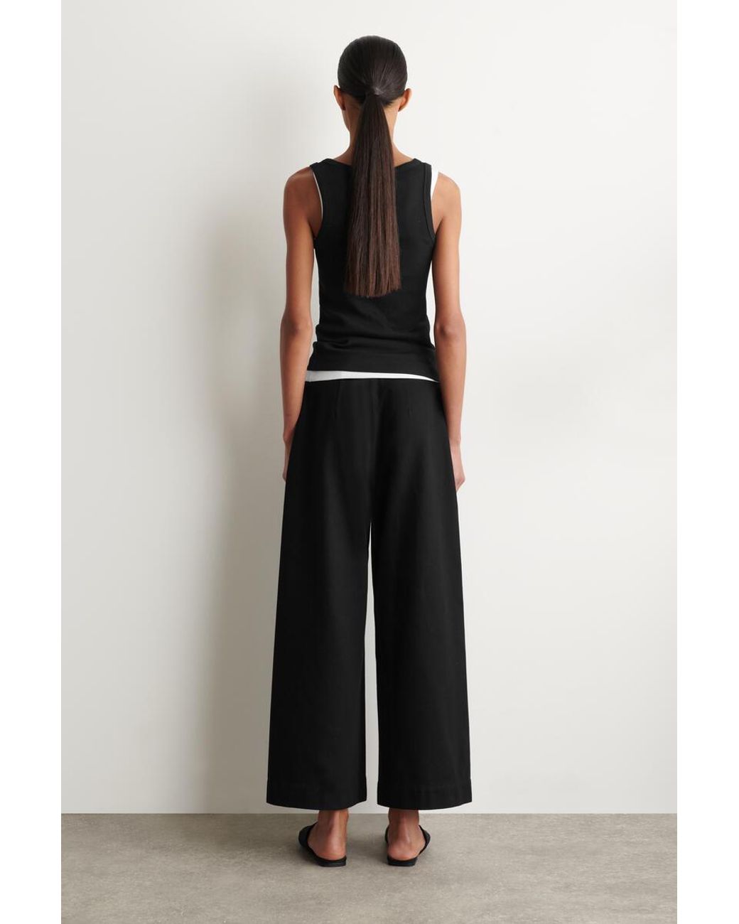 COS Black Cropped Wide-Leg Denim Trousers