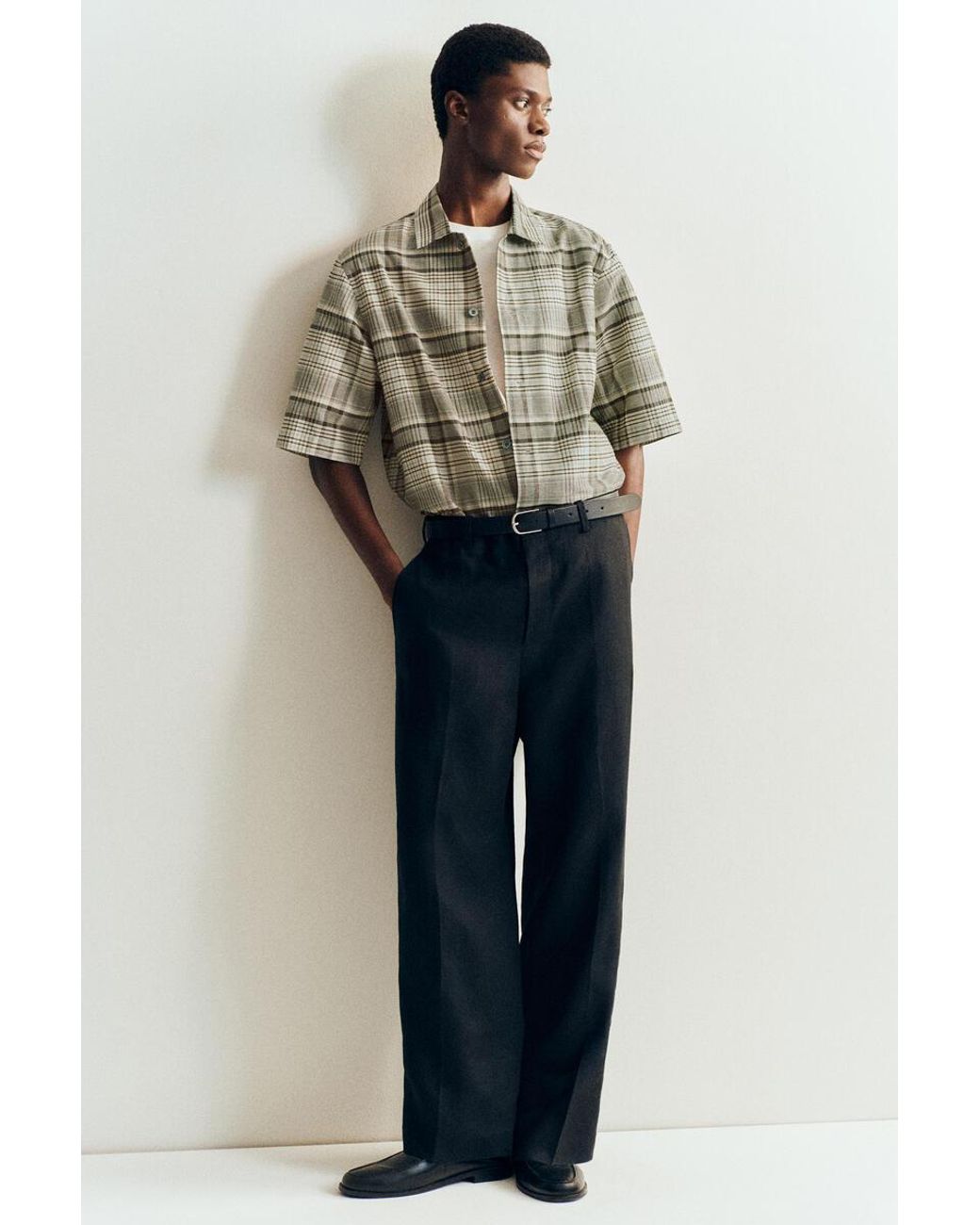 COS Natural Checked Linen-Blend Short-Sleeved Shirt for men