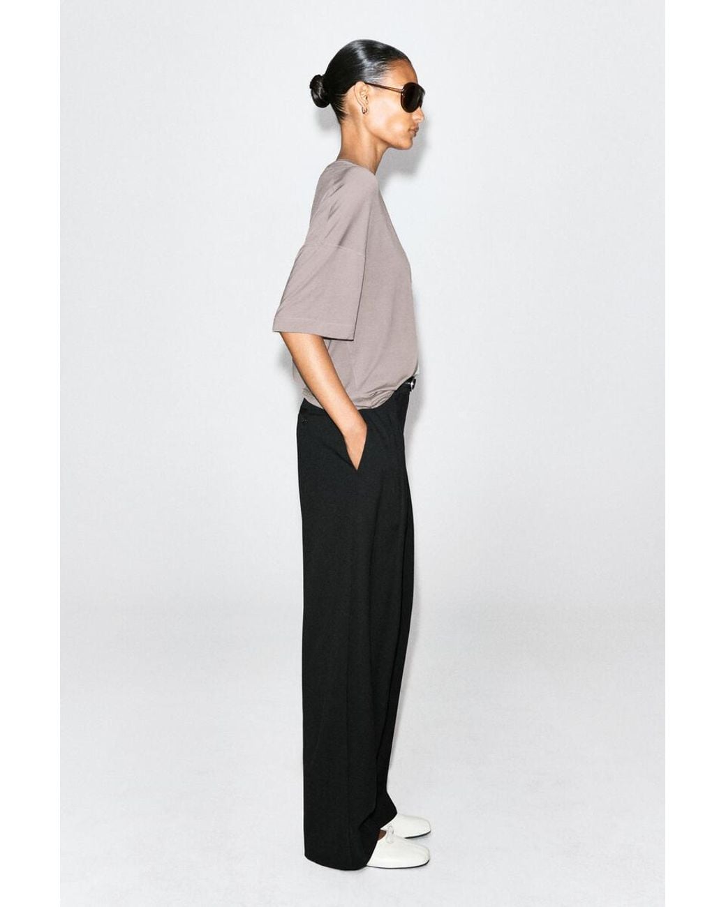 COS Gray Fluid Modal Scoop-Neck T-Shirt