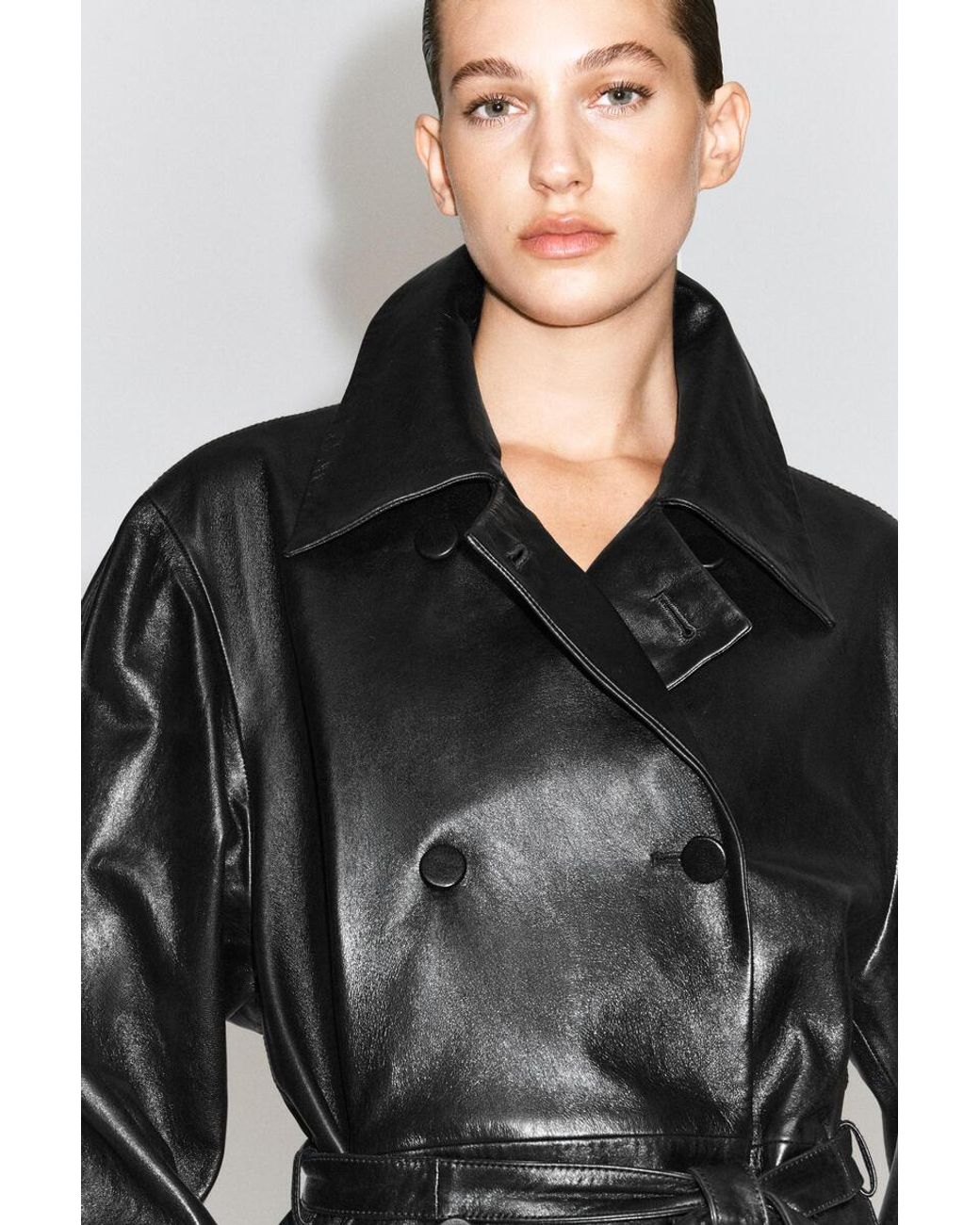 COS Black Oversized Belted Leather Long Coat