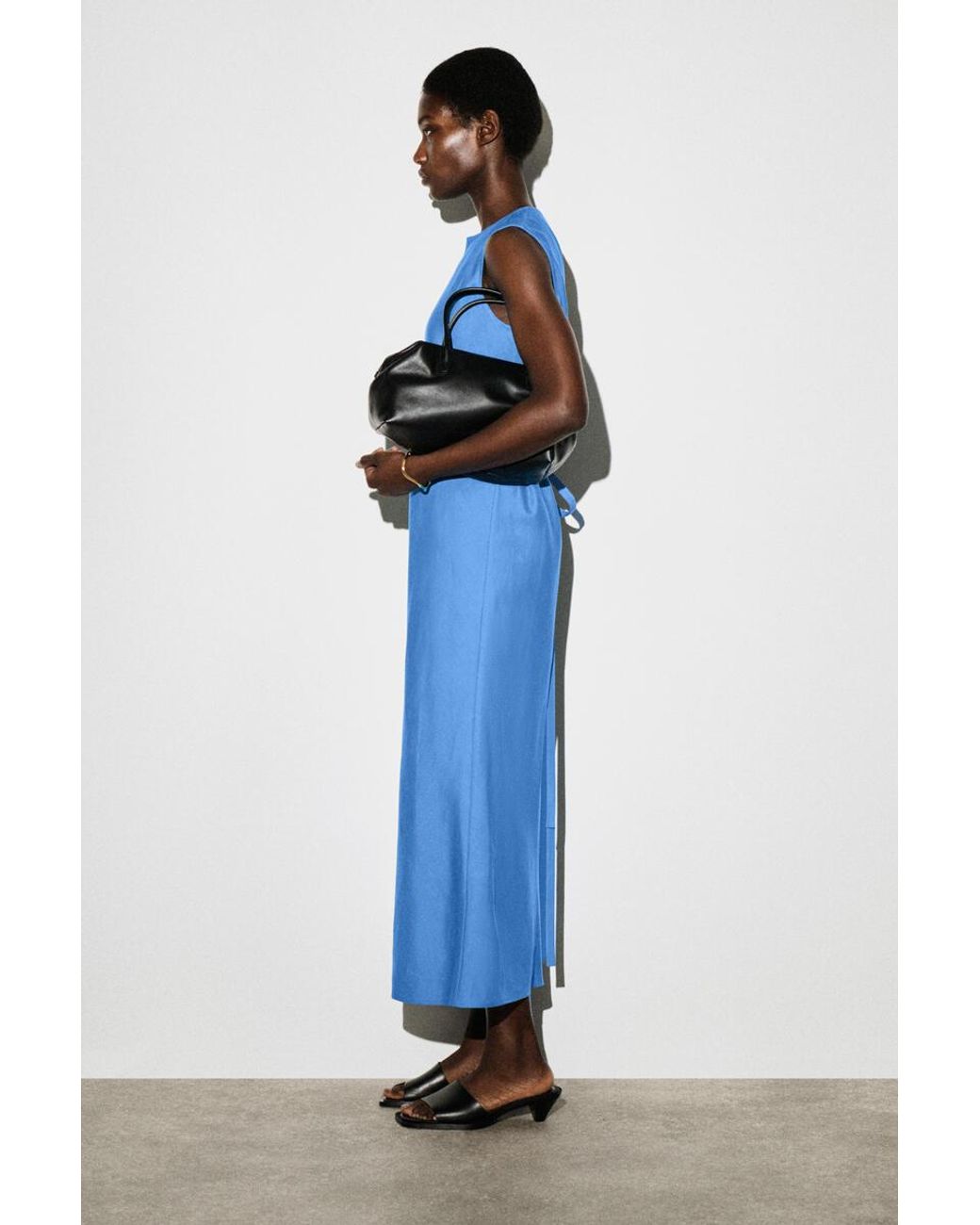 COS Blue Bias-Cut Linen-Blend Midi Dress