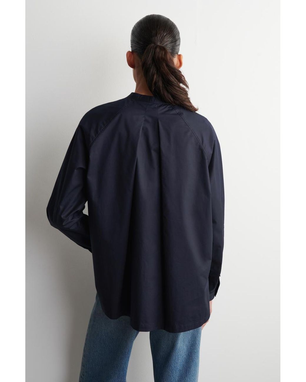 COS Blue Grandad-Collar Cotton Shirt