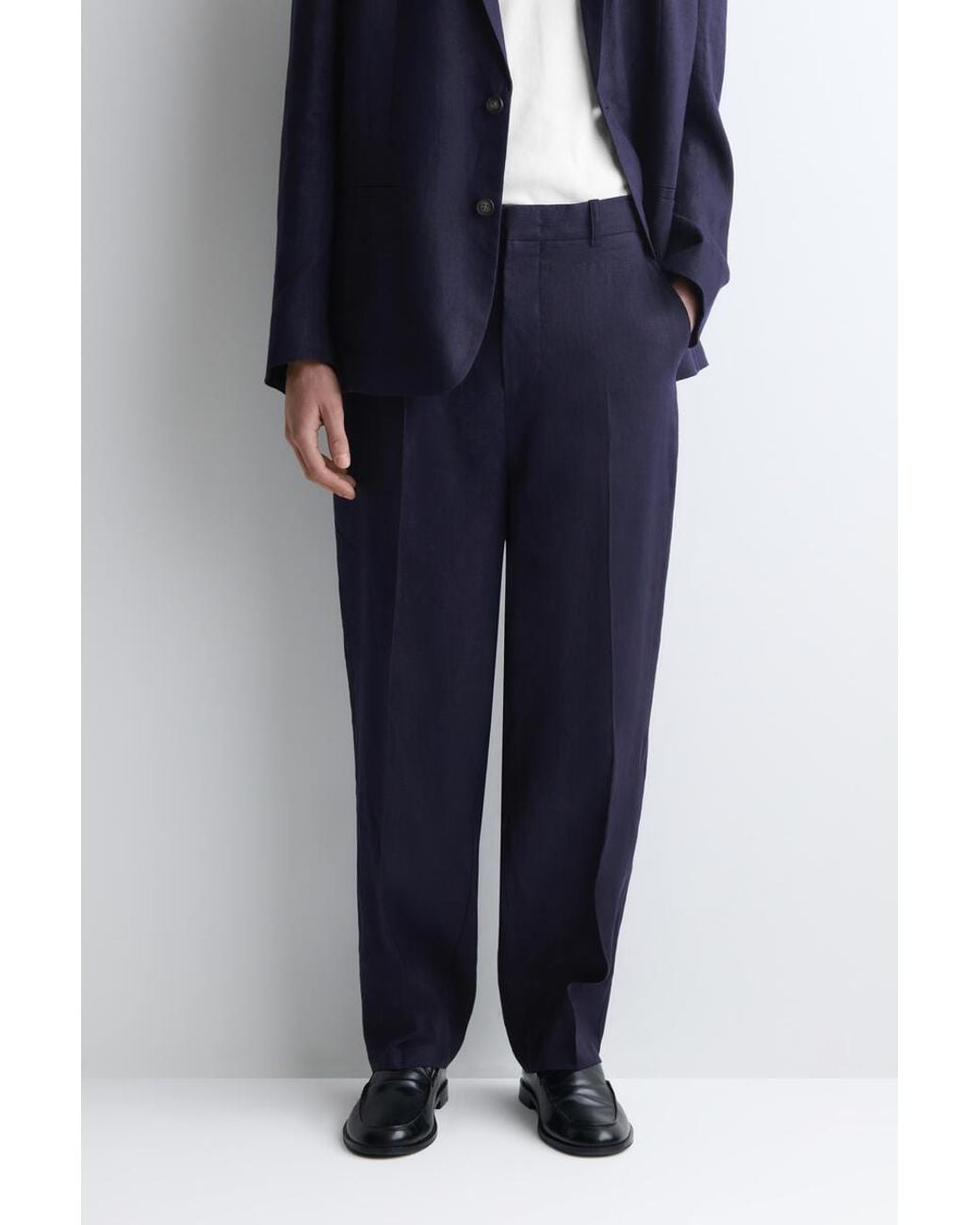 COS Blue Relaxed Linen Tapered Trousers for men