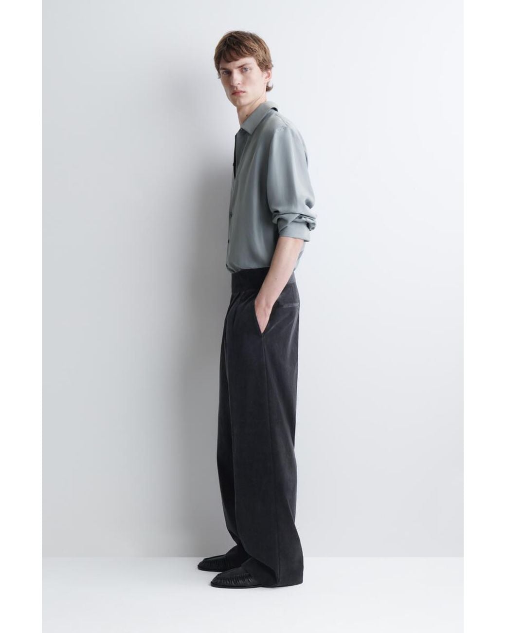 COS Black Belt-Detail Corduroy Relaxed-Fit Wide-Leg Pants for men