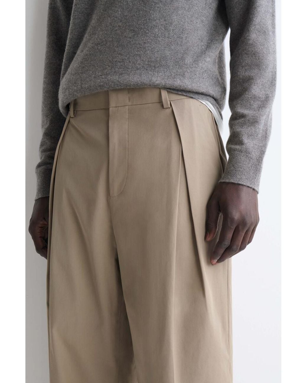 COS Natural Pleated Cotton Relaxed-Fit Wide-Leg Pants for men