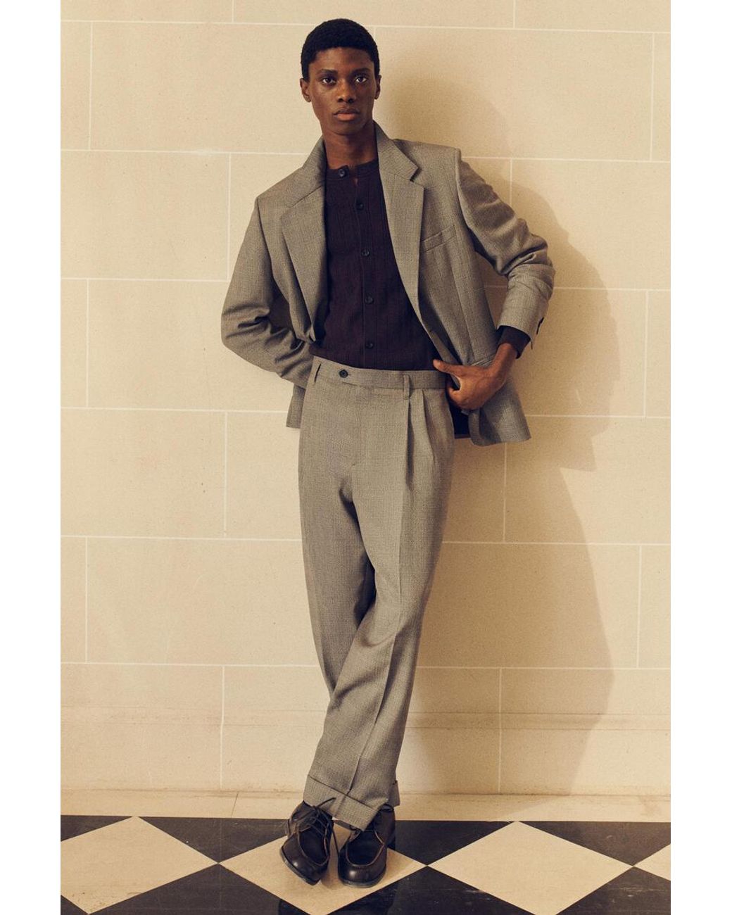 COS Gray Checked Textured-Wool Blazer for men