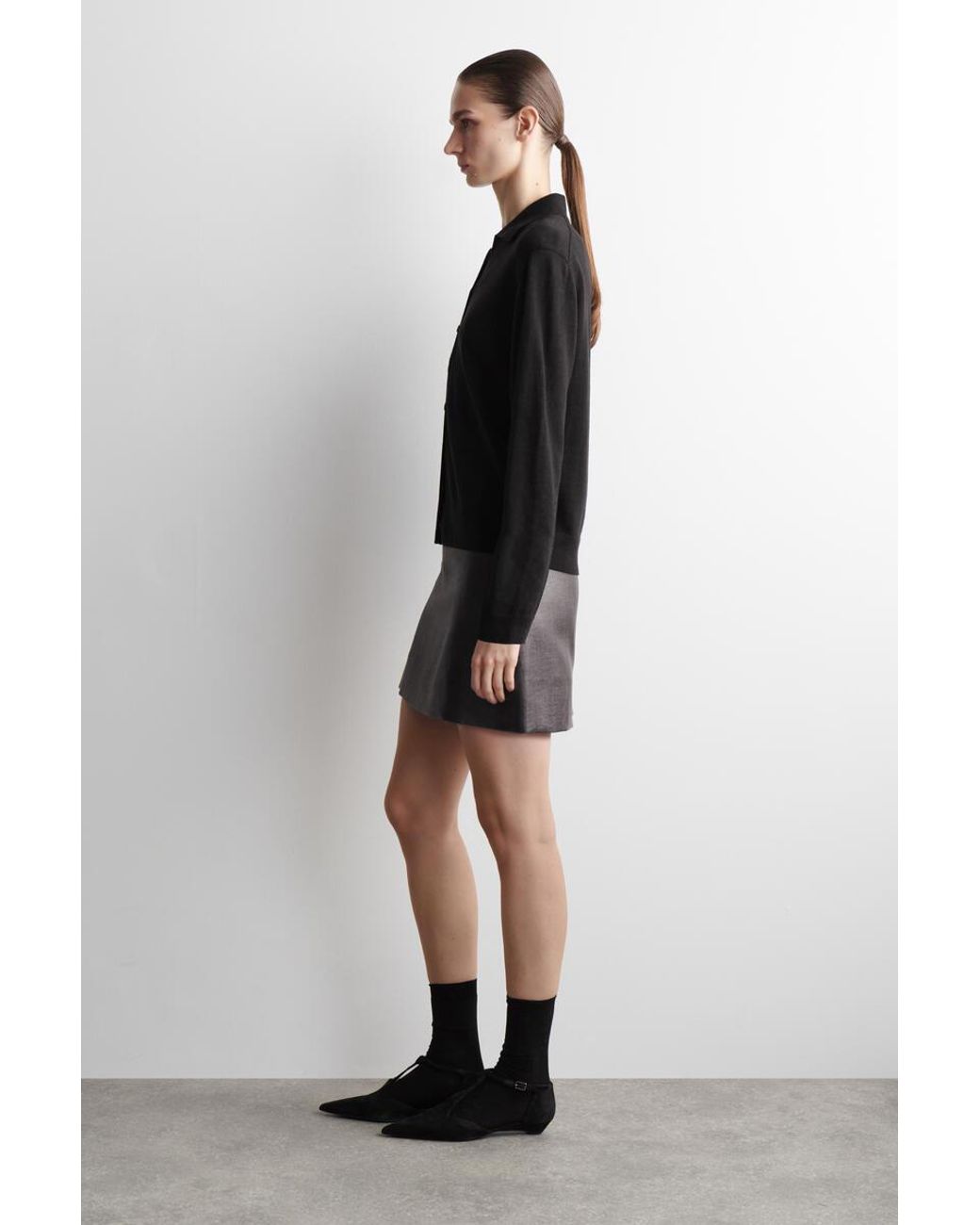 COS Black Knitted Linen-Merino Shirt