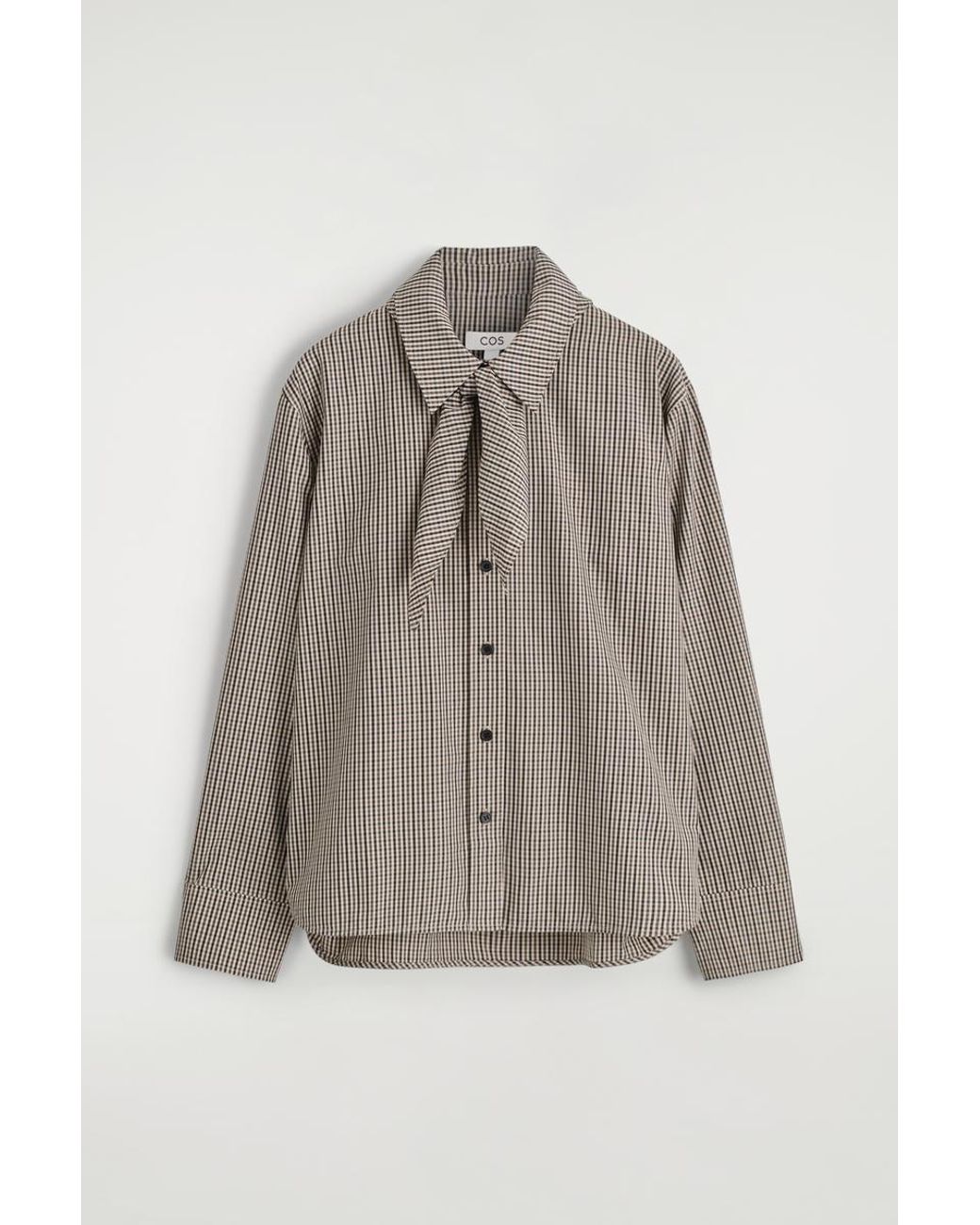 COS Gray Checked Scarf-Detail Shirt