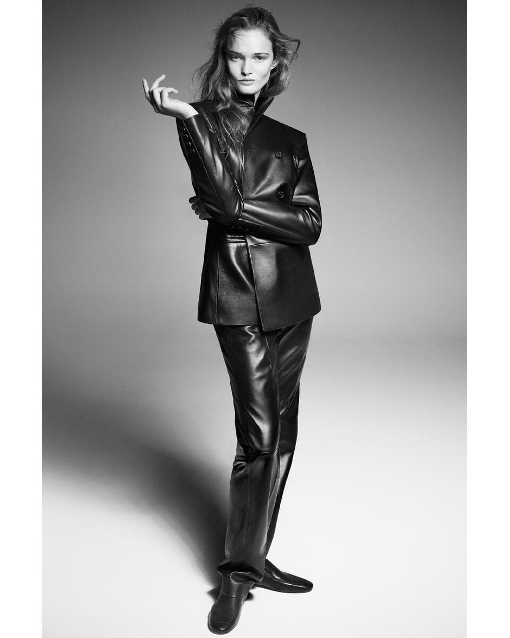 COS Black Leather Straight-Leg Pants