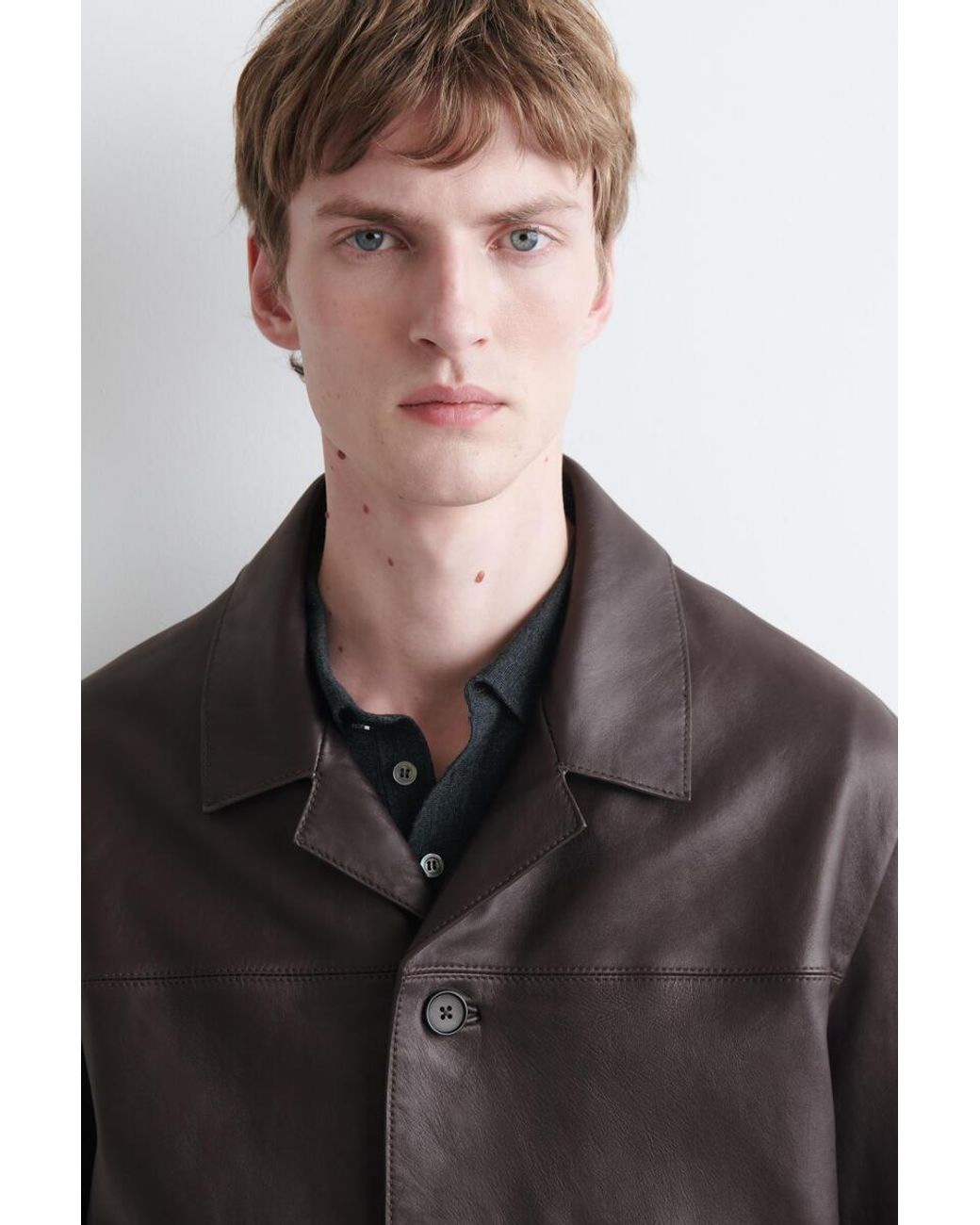 COS Brown Leather Blazer Bomber Jacket for men