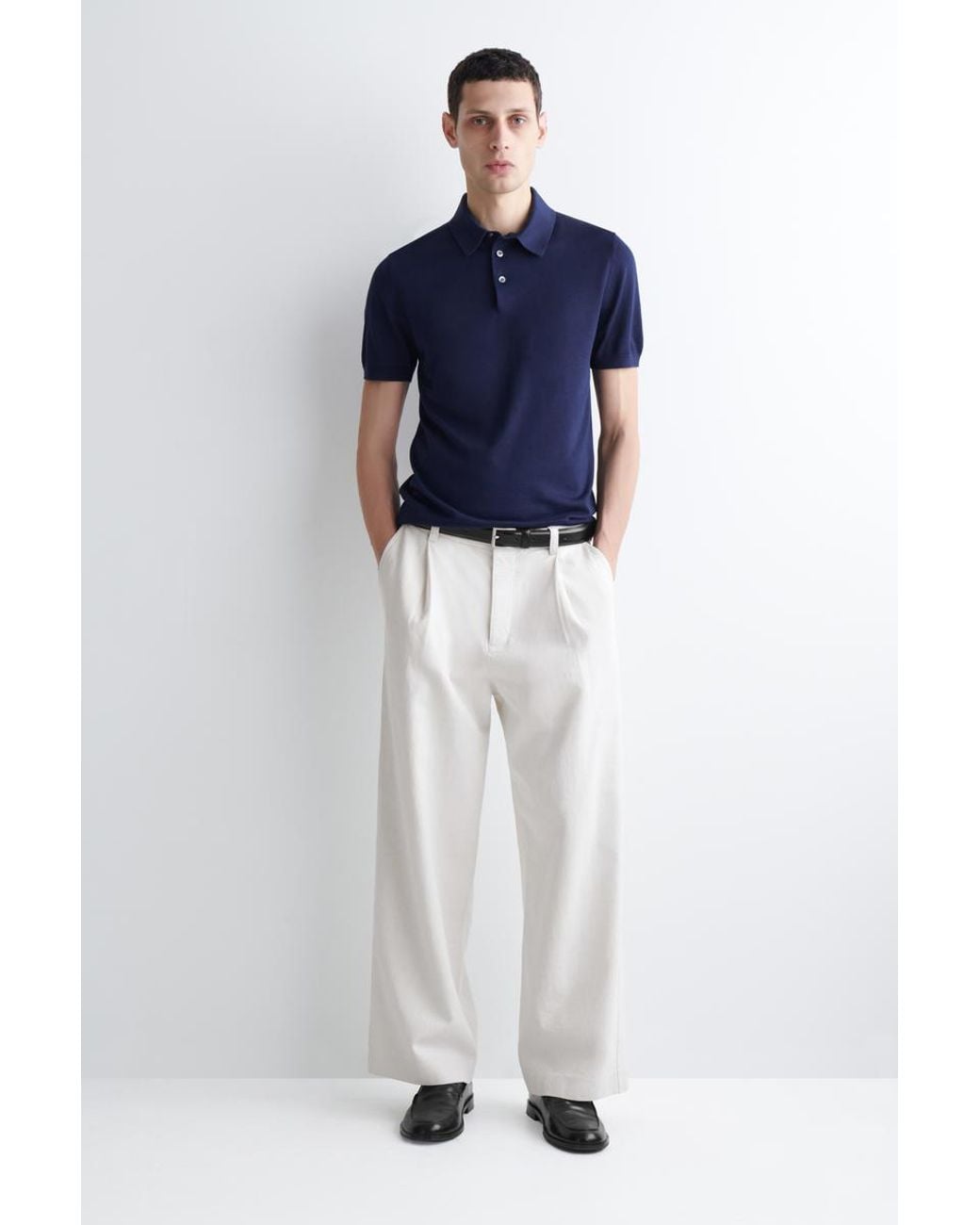 COS Black Slim Knitted Silk Polo Shirt In Navy for men