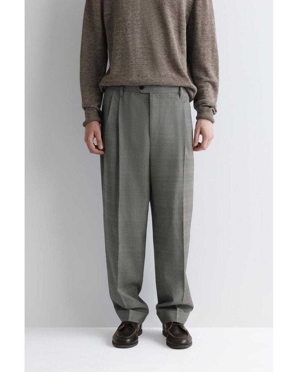 COS Gray Checked Textured-Wool Relaxed-Fit Tapered Pants for men