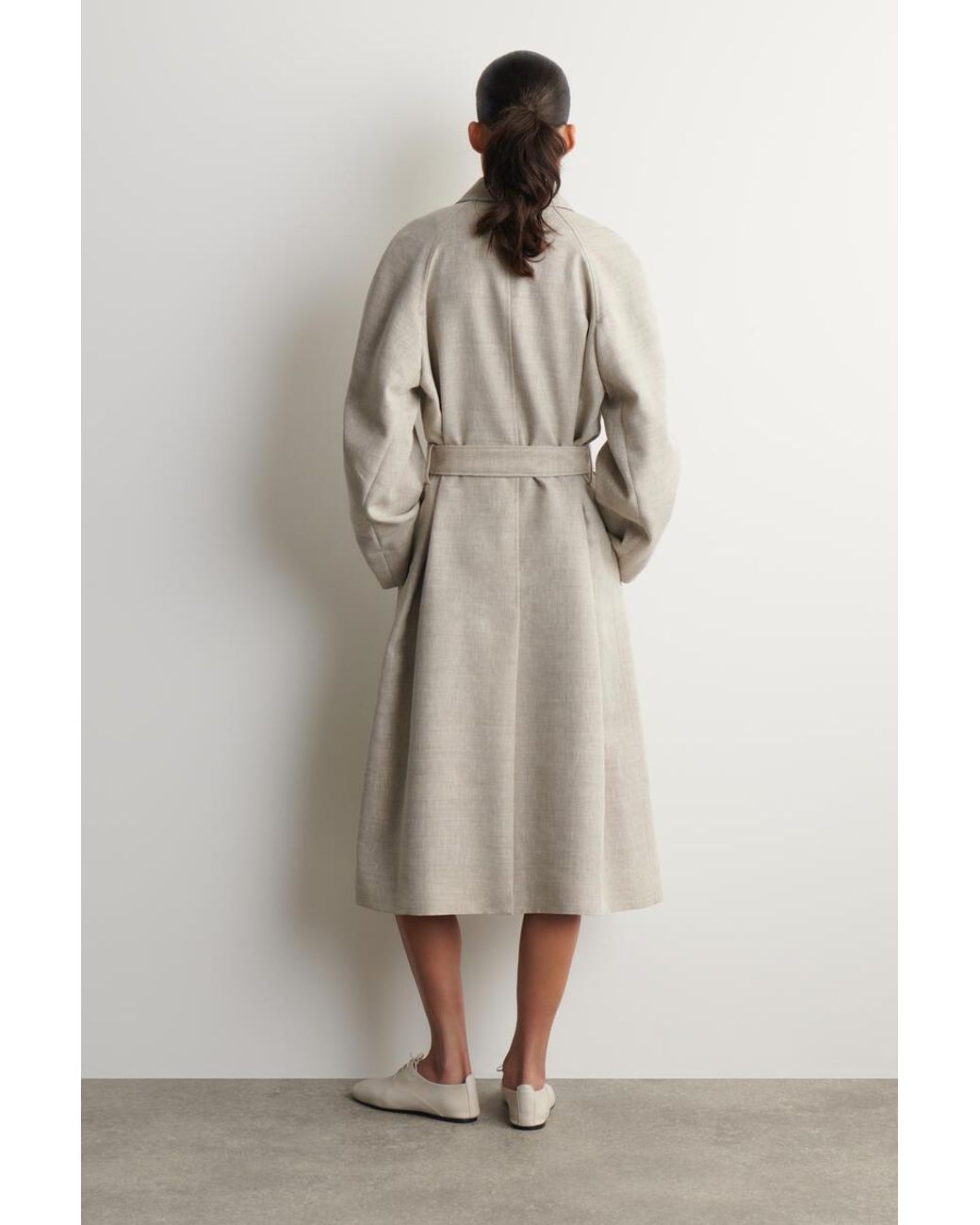 COS Gray Linen-Wool Long Trench Coat
