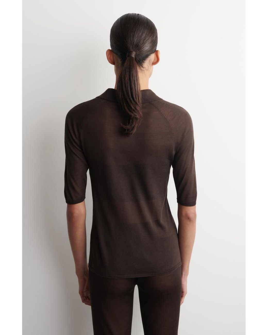 COS Black Sheer Knit Silk Polo Shirt