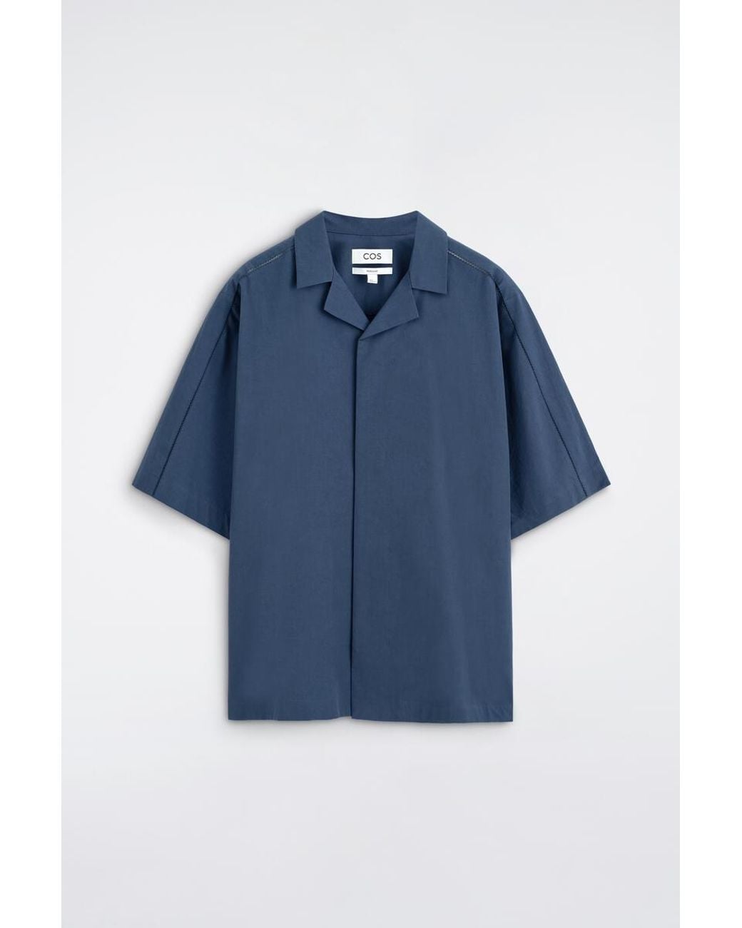COS Blue Embroidered Camp-Collar Pima Cotton Shirt for men