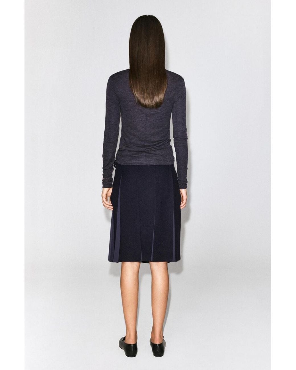 COS Blue Belted Pleated Wool-Blend Skirt
