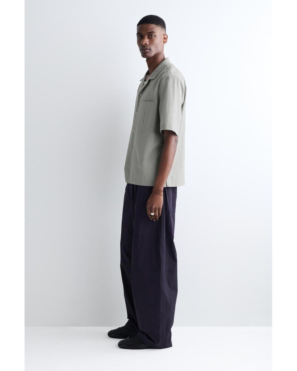 COS Gray Camp-Collar Cotton Shirt for men