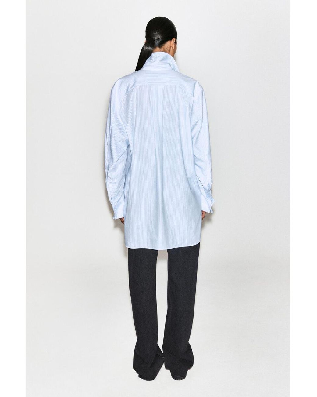 COS Blue Cutaway-Collar Striped Cotton-Blend Shirt