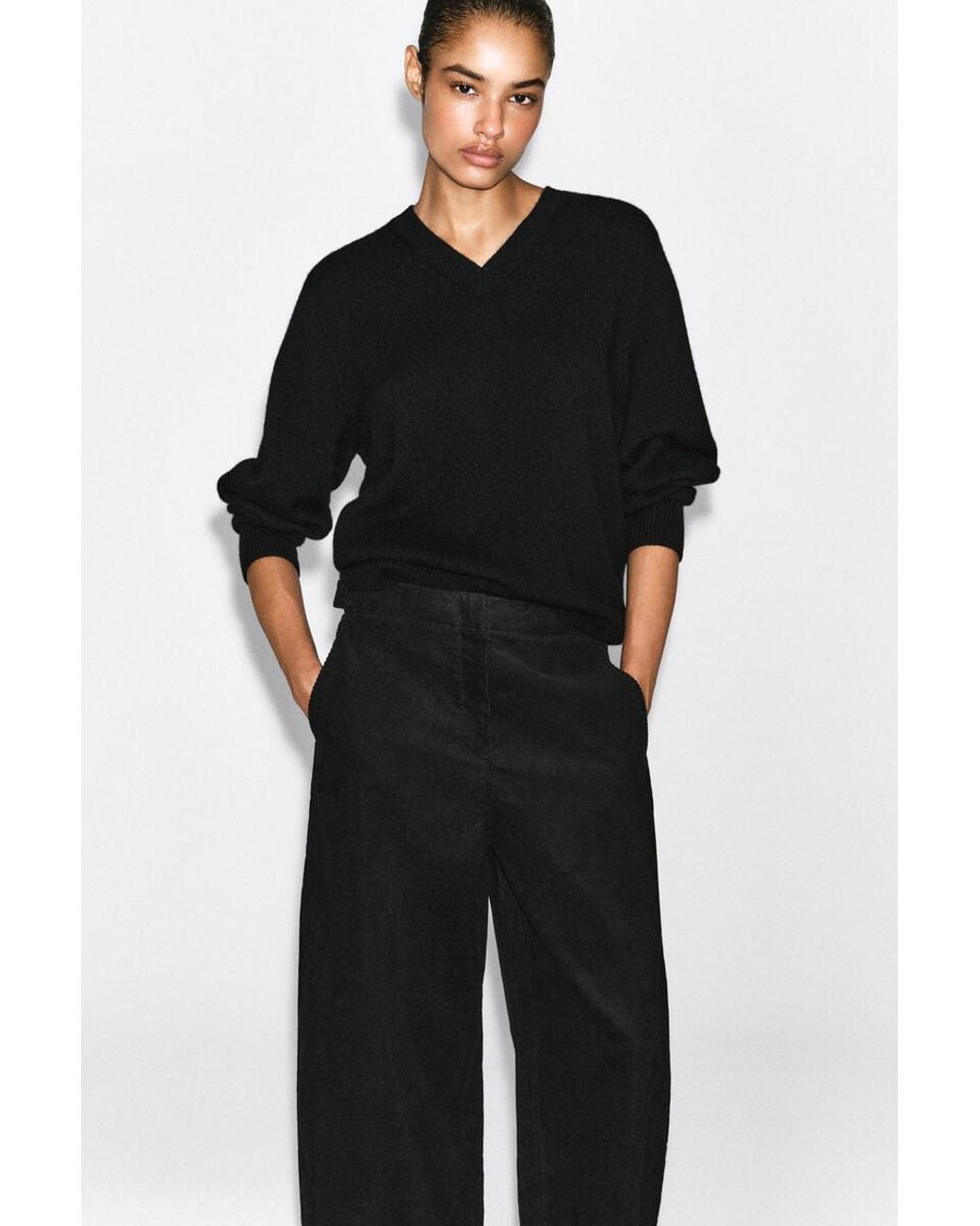 COS Black Corduroy Barrel-Leg Pants