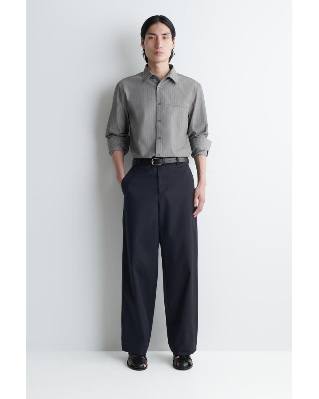 COS Gray Striped Cotton Shirt for men
