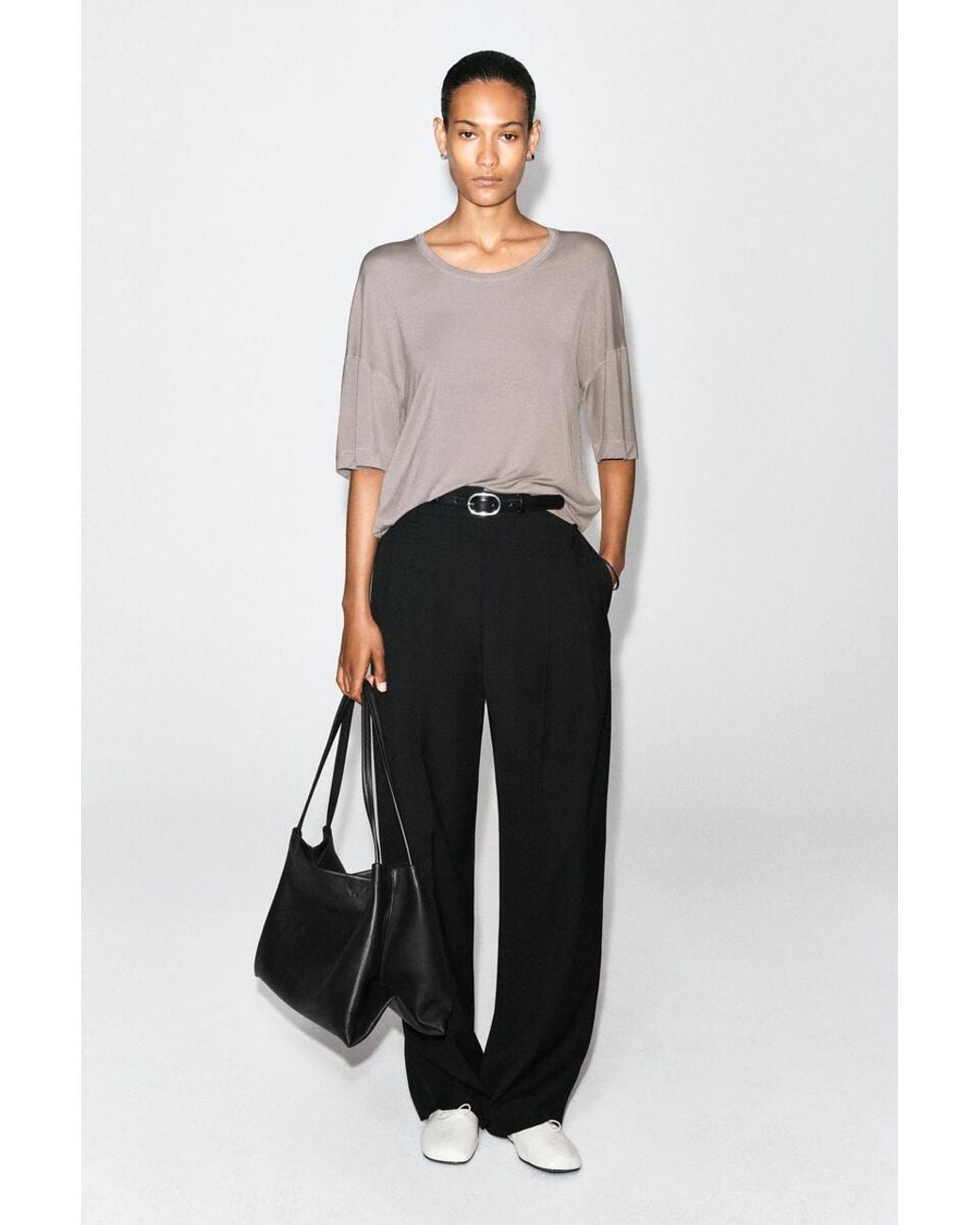 COS Gray Fluid Modal Scoop-Neck T-Shirt