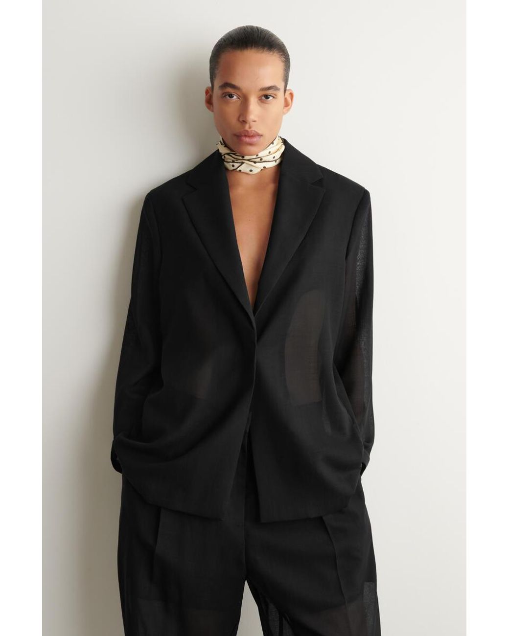 COS White Polka-Dot Silk Skinny Scarf