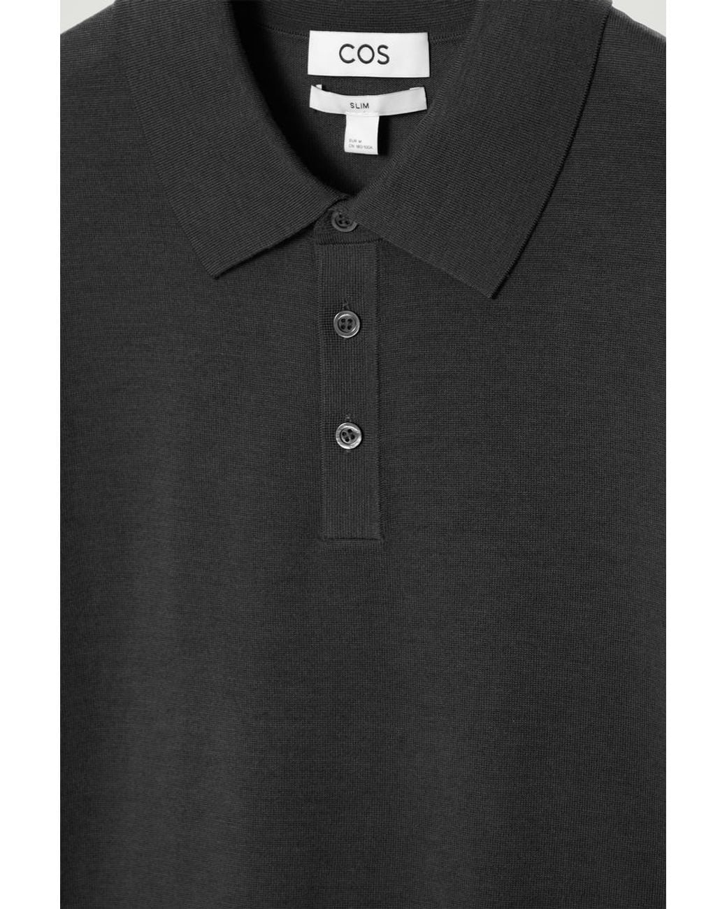 COS Black Slim Merino Wool Polo Shirt for men