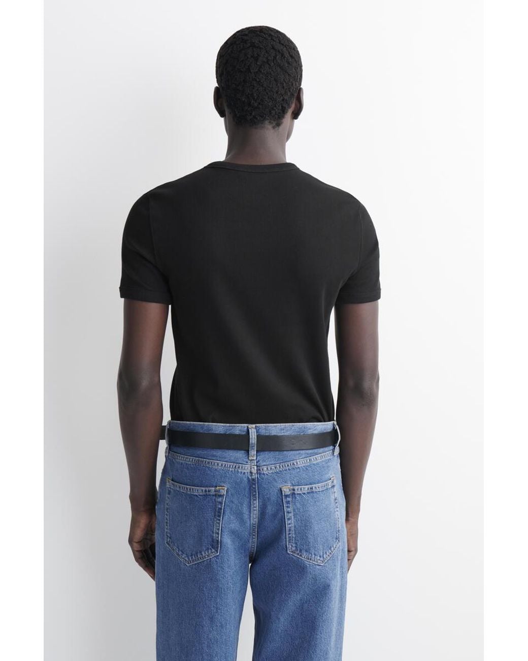 COS Black Slim Ribbed Cotton T-shirt for men