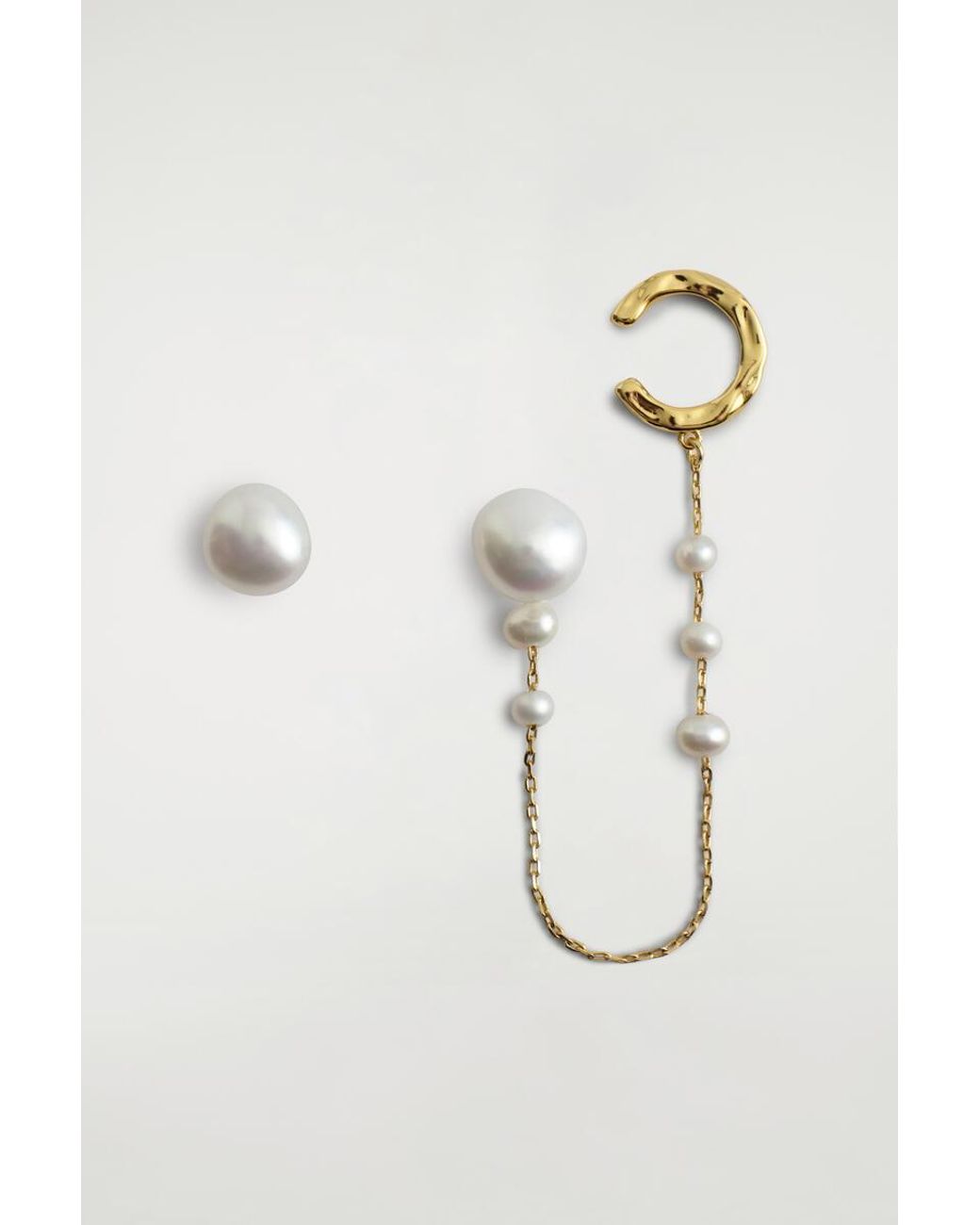 COS White Asymmetric Freshwater Pearl Chain Cuff Earrings