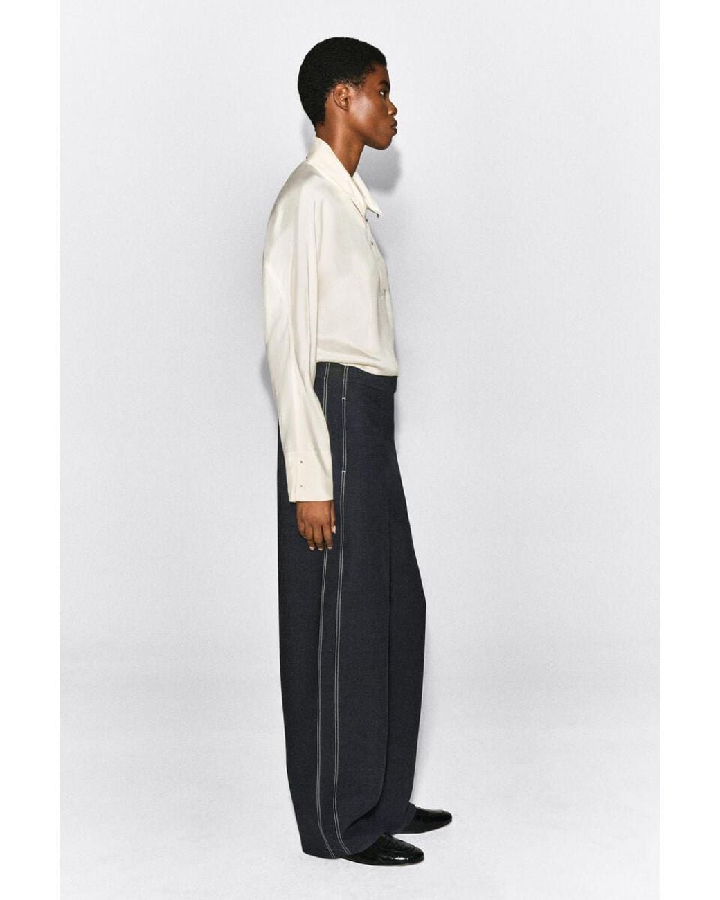 COS Blue Topstitched Barrel-Leg Pants