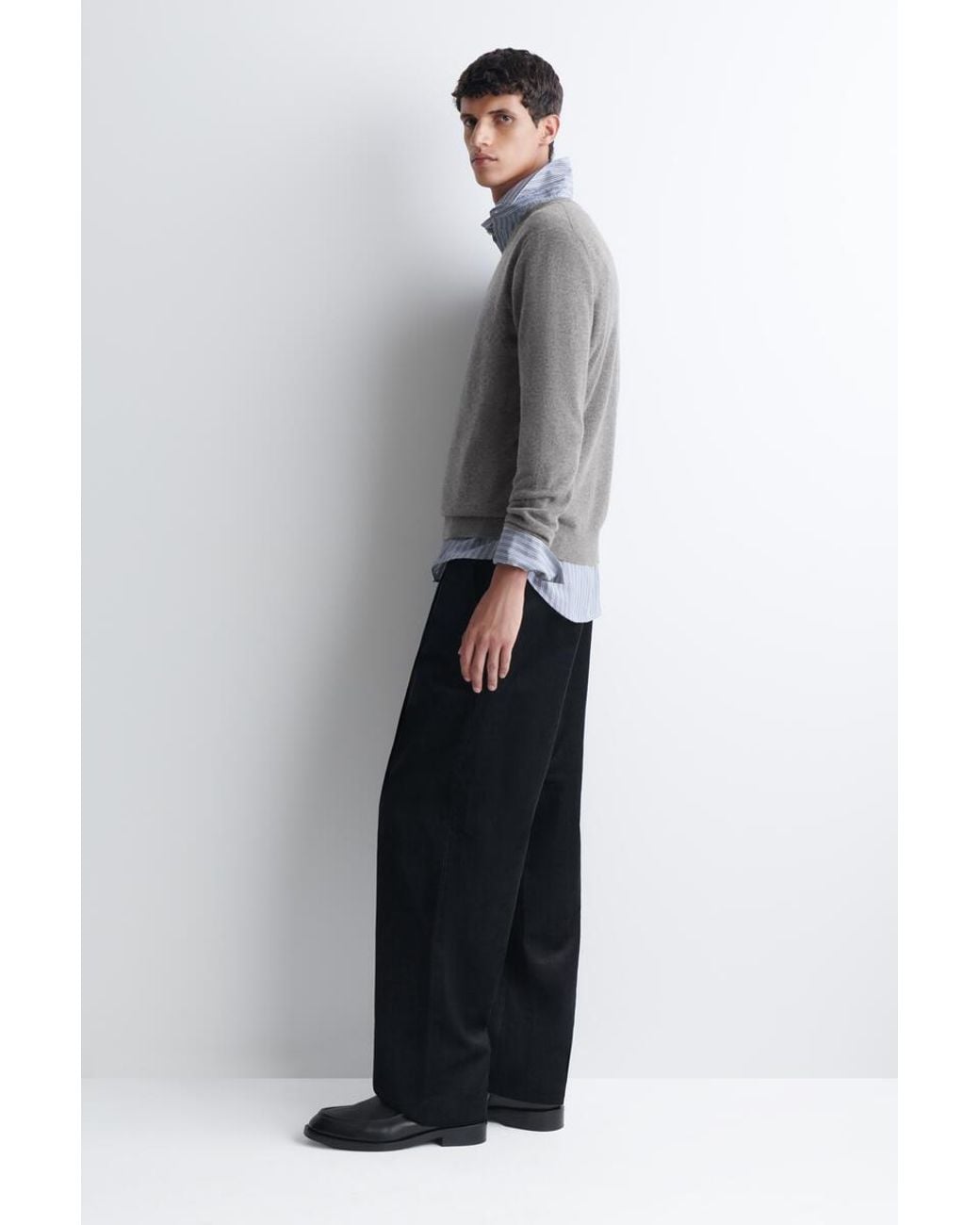 COS Gray Cashmere V-Neck Sweater for men