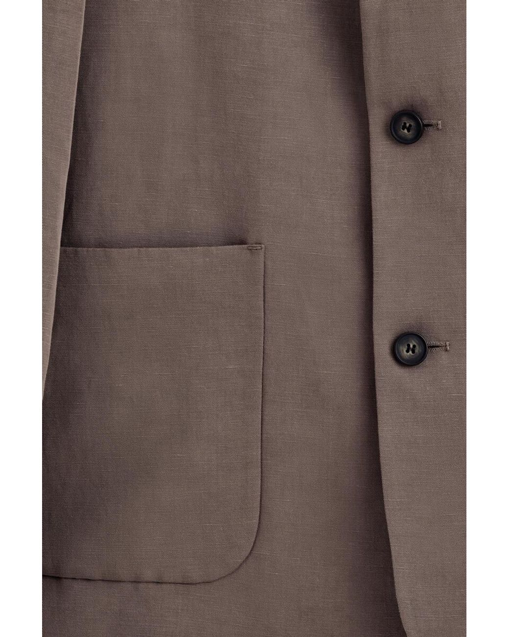 COS Brown Collarless Linen-Blend Blazer for men