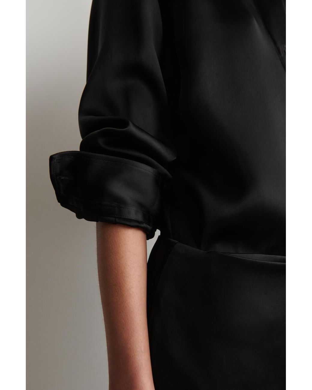 COS Black Button-Down Collar Satin Shirt