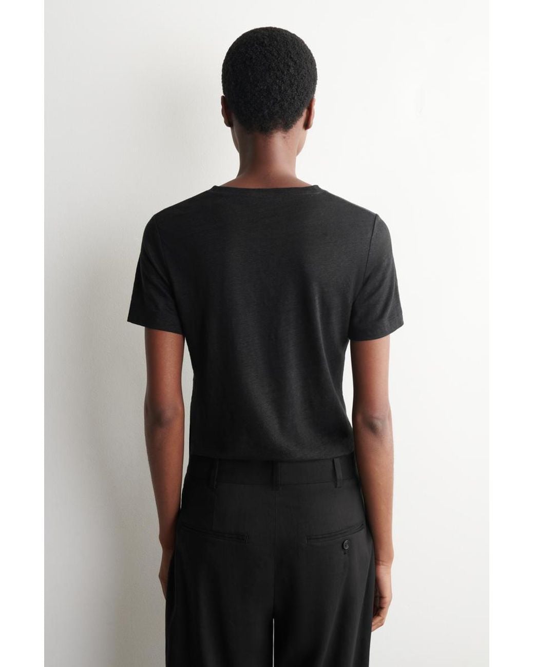 COS Black Crew-Neck Linen T-Shirt