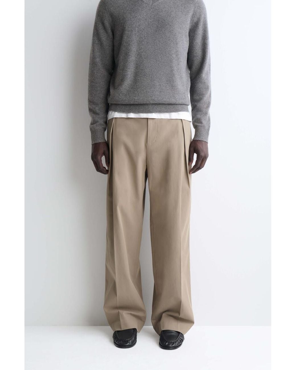 COS Natural Pleated Cotton Relaxed-Fit Wide-Leg Pants for men