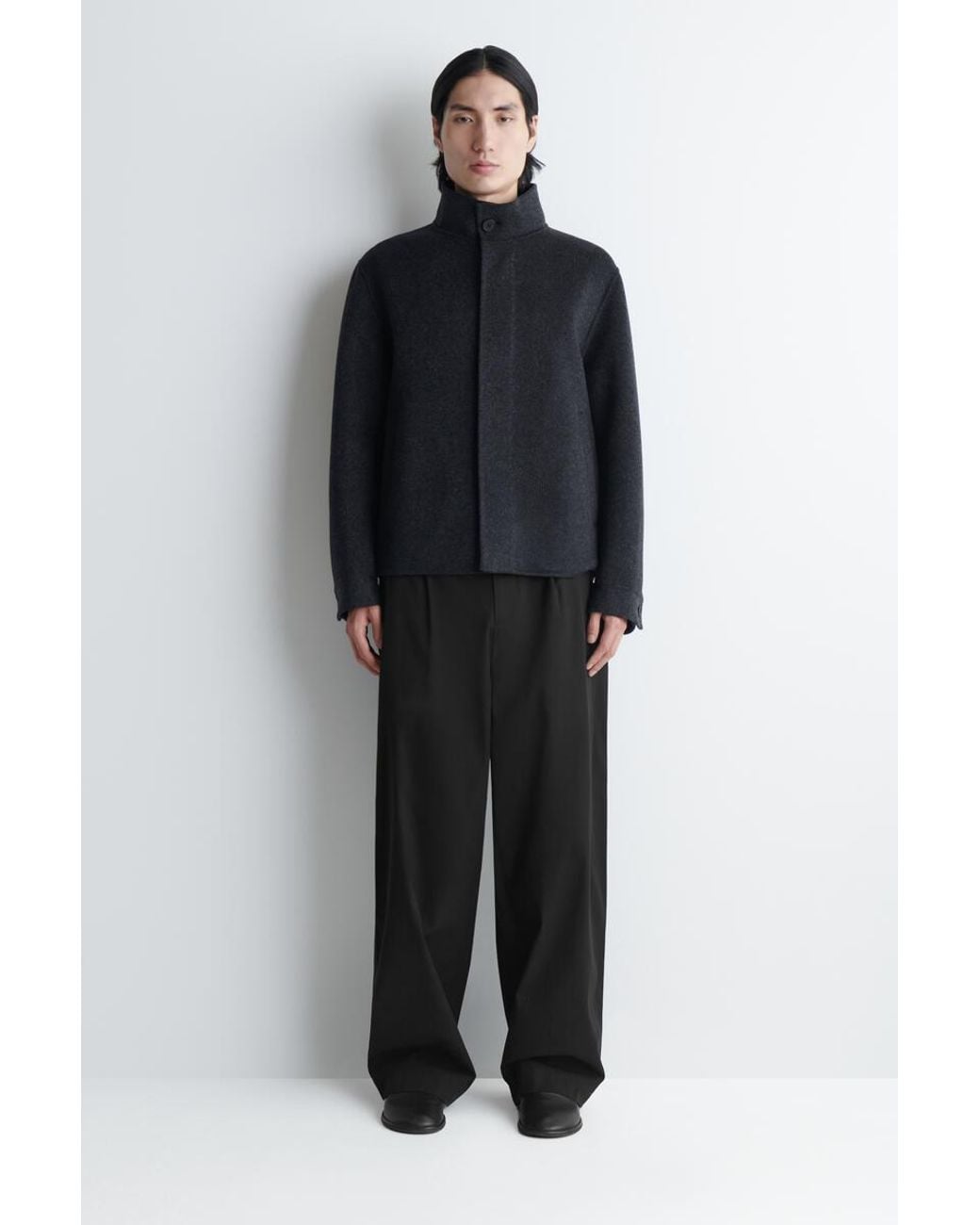 COS Blue Double-Faced Wool Funnel-Neck Jacket for men