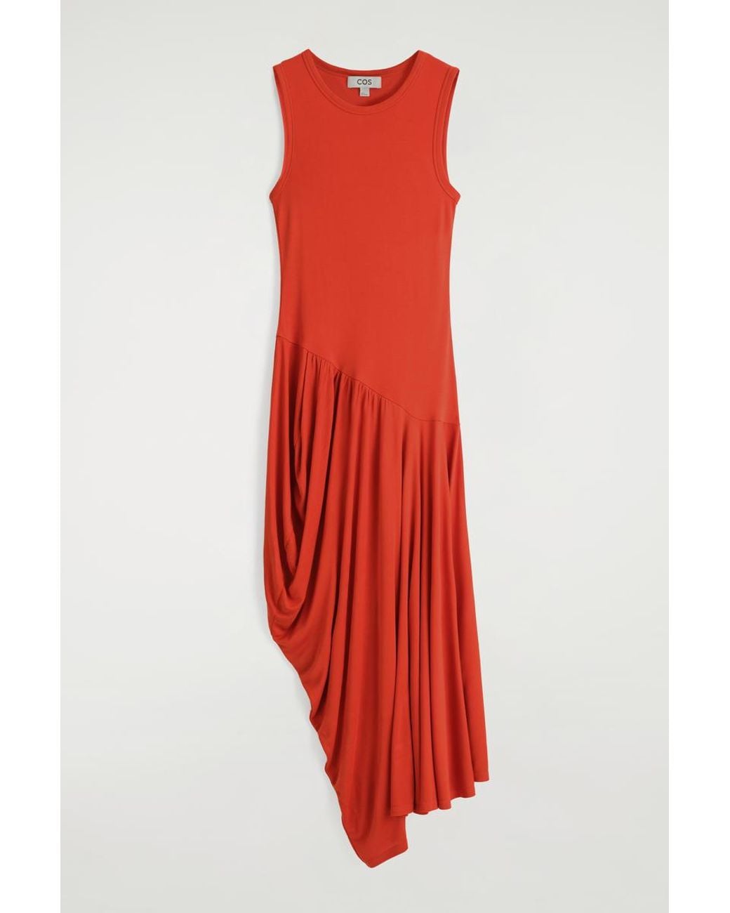 COS Red Asymmetric Draped Midi Dress