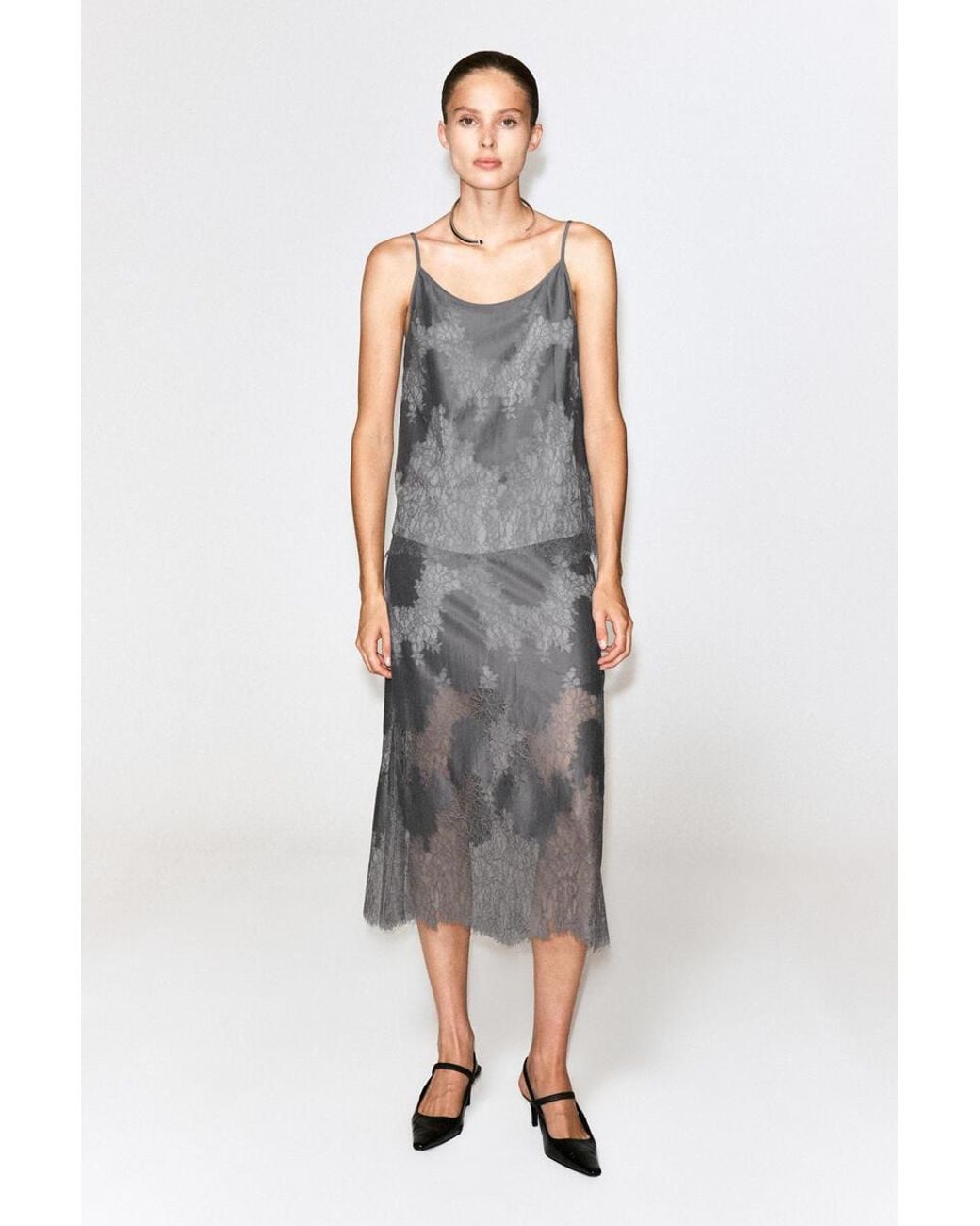 COS Gray Lace-Overlay Cami Top